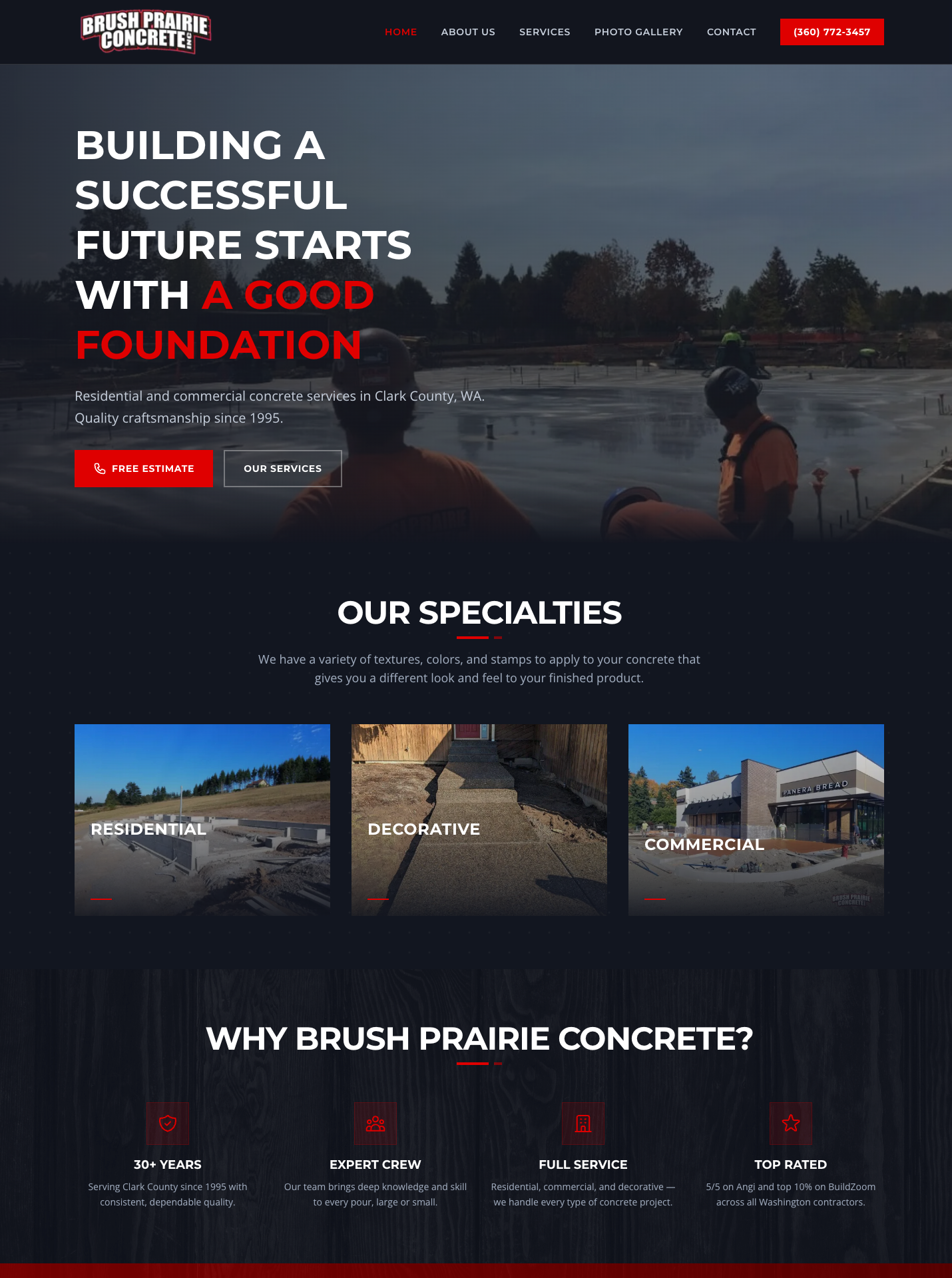 Concrete Contractor Website - after redesign